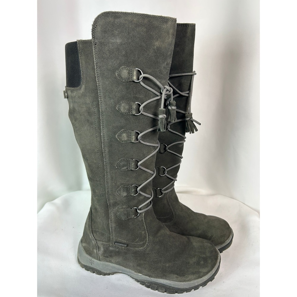 Baffin Madeleine Gray Suede Waterproof Tall Winter Boots Boho Tassel Size 10